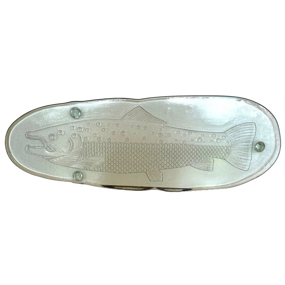 NEW Large Pottery Barn Serving Platter Fish Salmon Thick Green Glass Italy 23